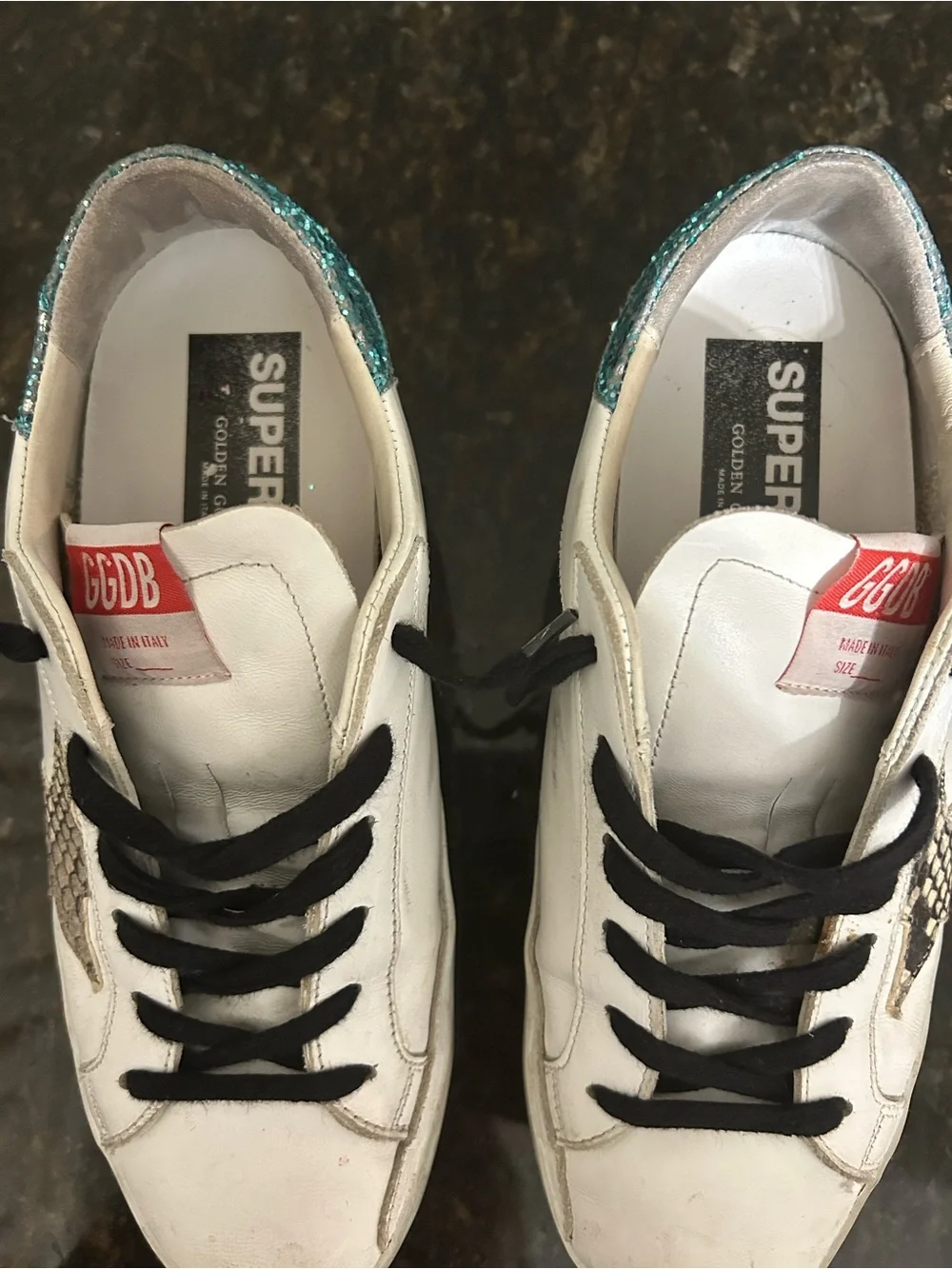 Golden Goose White Sneakers with Black Laces and Beige Snake-Print Star - Picture 2 of 8